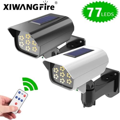 Solar Light Motion Sensor Outdoor Flood Light IP65 Waterproof 77 LED Lamp 3 Mode Security Dummy Camera Wireless for Home Garden
