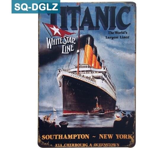 [SQ-DGLZ]TITANIC WHITE STAR LINE Metal Sign Retro Store Wall Decor Vintage Metal Crafts Home Decor Painting Plaques Art Poster