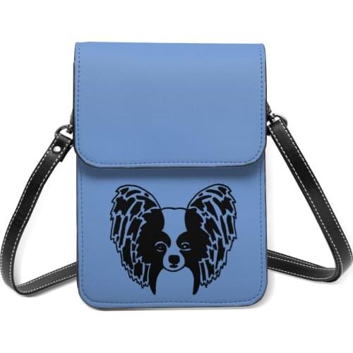 Papillon Dog Shoulder Bag Vintage Leather Shopping Mobile Phone Bag Female Gifts Bags