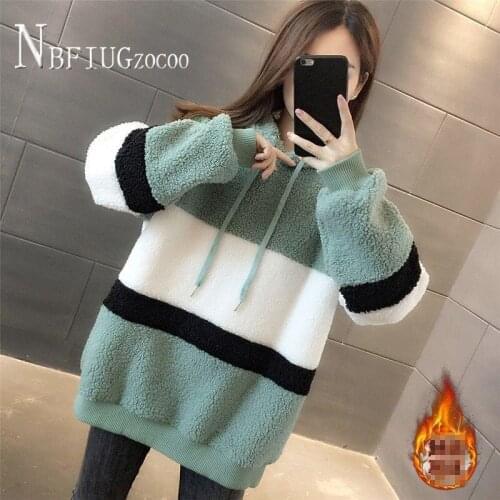 Loose Korean Thick Women Sweatshirts 2020 New Imitation Lambswool Warm Female Sweatshirt