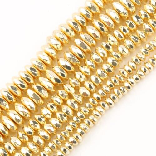 3 4 6 8mm 9K Gold Faceted Abacus Gallstone Stone Beads Spacer Loose Natural Beads For Jewelry Making DIY Bracelet Accessories