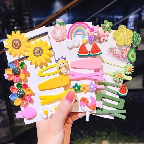1Set Girls Cartoon Fruit Rainbow Hairpins Child Hair Clips Ornaments Fashion Flower Barrette Side Clip Hair Accessories Headwear