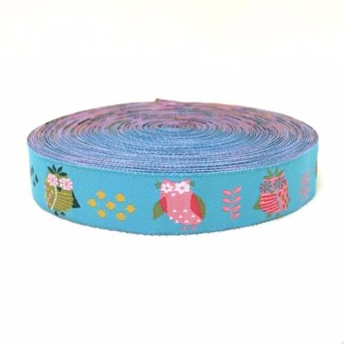 ZERZEEMOOY wholesale 5/8 '(16 mmx10yards) 100% Polyester Woven Jacquard Ribbon blue The owl and flowers lace KTZD15102233