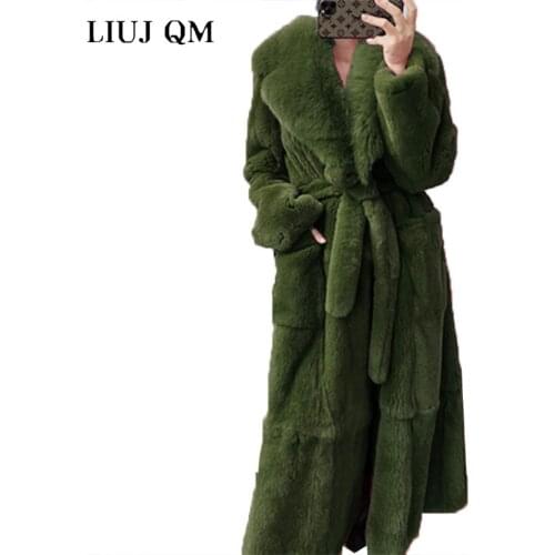 5XL Oversize Faux Fur Coat Winter Women X-Long Faux Fox Fur Jacket 2021 Fashion Plus Size Parka Coats Lady Warm Jacket With belt