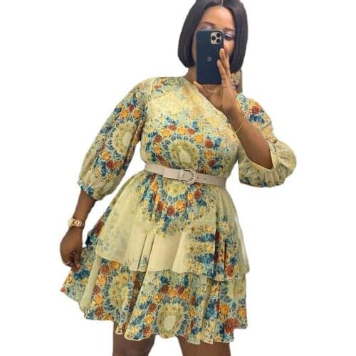 Women Dress for Summer 2021 New Arrival Women O-neck Printing Mini Dress