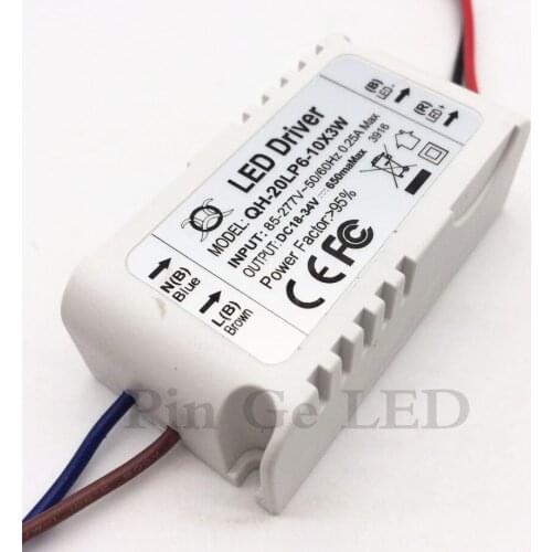 10pcs 6-10x3W output 650mA DC18-34V LED Driver Lighting Transformer Power Supply For 18W 20W 30W downlight ceiling Spotlight