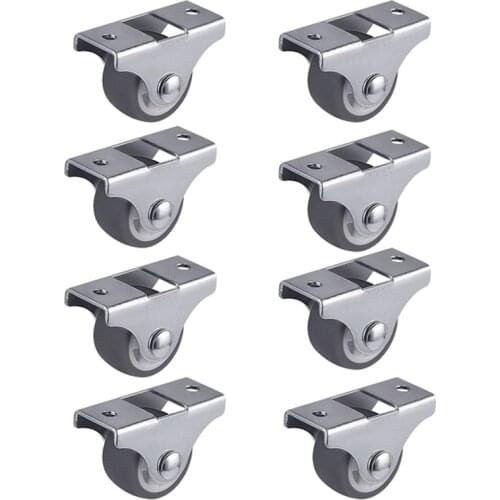 8PCS TPE Caster Wheels Duty Fixed Casters with Rigid Non-Swivel Base Ball Bearing Trolley Wheels Top Plate 1 Inch