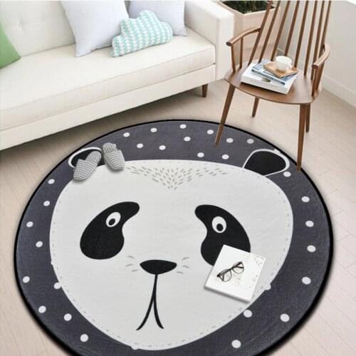 White Grey Cartoon Animals Bear Fox Panda Round Tapete For Living Room Bedroom Home Decor Carpet Rug Children Kids Soft Play Mat