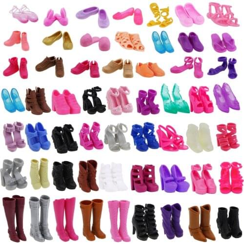 Random 20 Pairs Lady High Quality Fashion Boots Flats High Heel Sandals Dinner Party Clothes Accessories Shoes for Barbie Doll