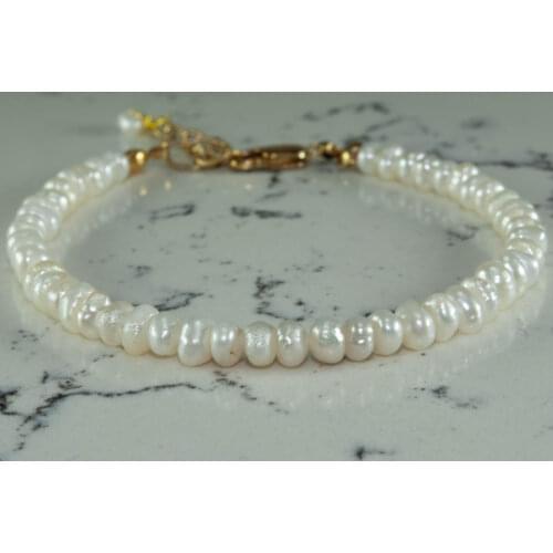 Pearl Bracelet, June Birthstone White Gemstone Bead, 14K Gold Filled Jewelry, Hand Made in TURKEY