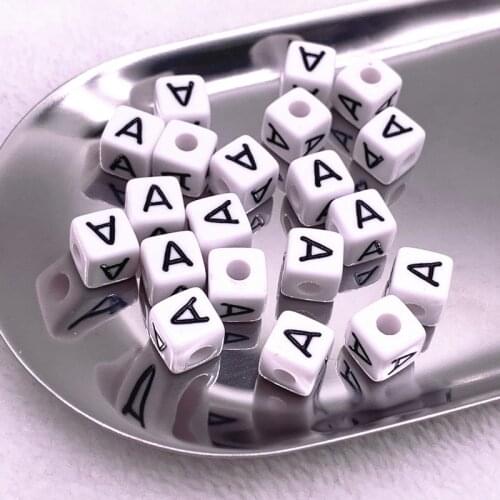 20pcs 10*10mm"A" White Alphabet/ Letter Acrylic Cube Beads For DIY Jewelry Making