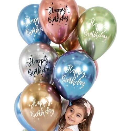 10Pcs 12Inch Metal Color Birthday Printing Latex Balloon Adult Birthday Party Festive Wedding Room Background Decoration