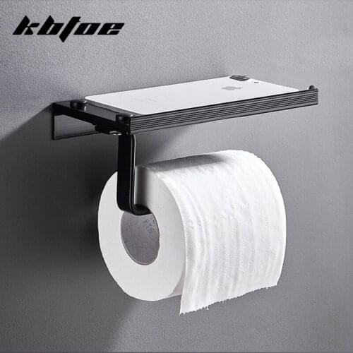 Paper Holder Black Bathroom Hardware Toilet Paper Mobile Phone Holder With Shelf Space Aluminum Towel Rack Wall-mounted Box