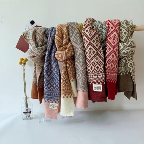 Kids Scarf 2020 New Autumn and Winter Color-blocking Plaid Childrens Knitted Scarf Warm Woolen Scarf for Boys and Girls