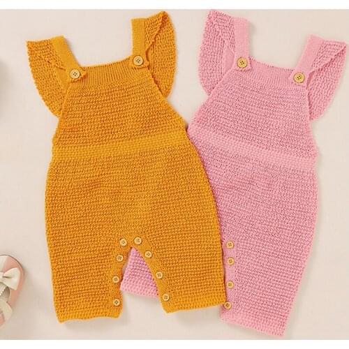 Baby Girl Clothes Solid Color Flying Sleeves Jumpsuit Autumn Knitted Newborn Rompers Infantil Overalls Outfits One Piece Wear