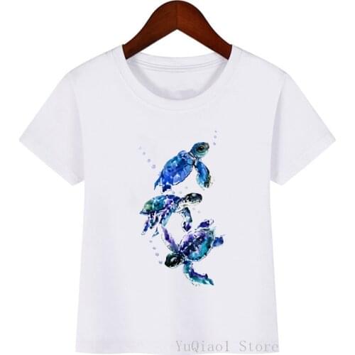 Cute blue sea turtle animal printed t-shirt children summer top clothes for boys girls cartoon tshirt white t shirts clothing