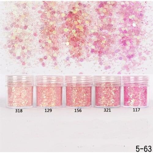 Holographic Effect Nail 10ml/Jar 0.2-2mm Gel Pink Mixed Nail Glitter Powder Sequins Powder for UV Nails Art Confetti Glitter