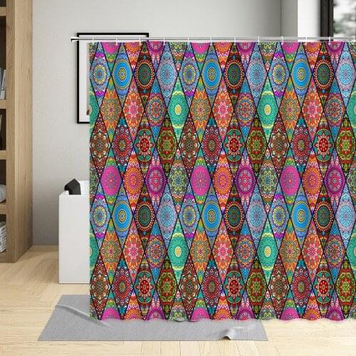 Indian Bohemian Shower Curtain Exotic Home Decor Wall Covering Mandala Flower Bathroom Curtain Geometric Datura Waterproof Hooks