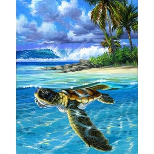 Painting By Numbers DIY Dropshipping 40x50 50x65cm A drifting turtle Animal Canvas Wedding Decoration Art picture Gift