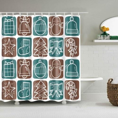 Xmas Shower Curtain Set with 12 Hooks Plaid Christmas Tree Socks Bath Accessories Waterproof Fabric Bathroom Holiday Decoration