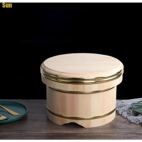 Korean Food Japanese Style Copper Edge Basin Big Bowl Basin Sashimi Sushi Shop Rice Dish Wooden Mixing Rice Barrel Lid Cover