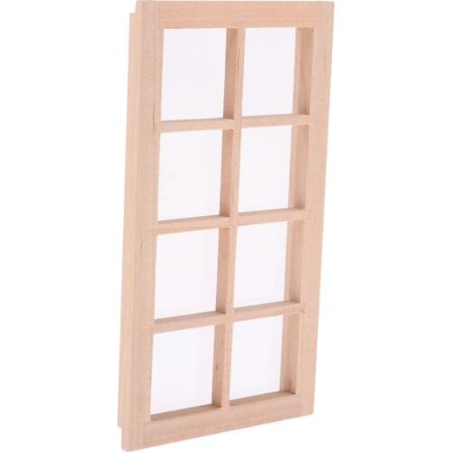 1/12 Dollhouse Miniature Unpainted Wooden 8-Pane Door Window Frame Accessory