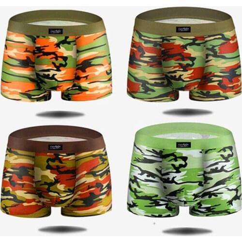 Mens camouflage shorts underwear bamboo charcoal fiber military print boxer brief fashion short pants underpants