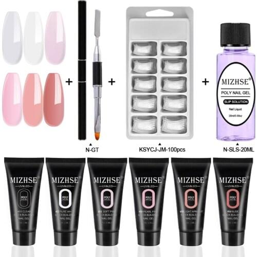 MIZHSE Poly Nail Gel Kits Camouflage Color Nail Tip Form Crystal UV Gel Extension Slice Brush Nail Gel Fast Dry Nail Art Design