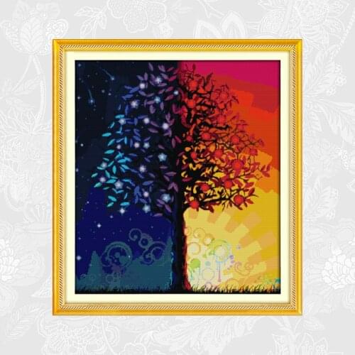 Colour Life Tree Cross Stitch Printed Canvas 14CT 11CT DIY Handwrok Embroidery Kits DMC Needlework Home Decoration Crafts