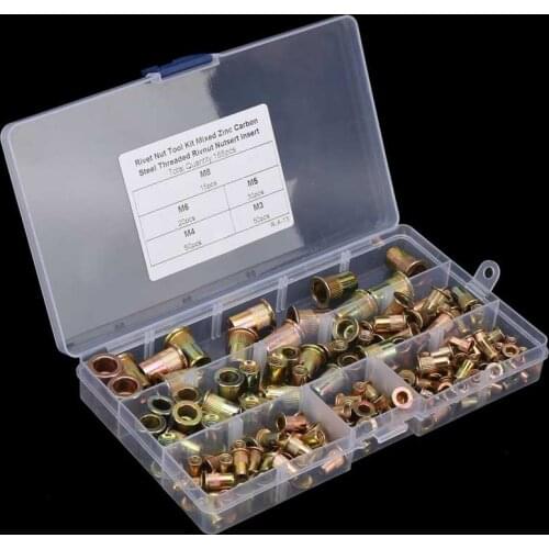 165Pcs Flat Head Threaded Insert Nuts Set Carbon Steel M3 M4 M5 M6 M8 Rivet Fastener Blind Riveting Nuts