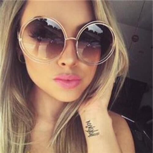 Pink yellow Sunglasses women Oversize round Sunglasses Retro Shades luxury brand designer circle glasses eyewear oculos feminino
