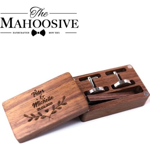 Personalized Mens Shirt Cufflinks Box Customized Cufflink Wedding Gifts for Groom Engraved LOGO Wood tie Clips Engraving