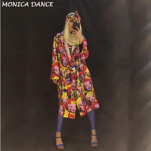 Sexy Stage Monroe Beautiful Smile Face Women Coat Fit For Jumpsuit And Bodysuit Outfit Party Nightclub Stage Wear Costume Women