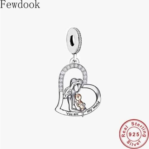 Fit Original Charm Bracelet 925 Sterling Silver Mother Is Babys World Pendant Bead For Making Women Mothers Day Berloque New
