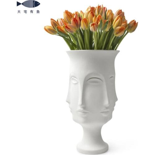 Luxury Large Vase American Portrait Face White Ceramic Flower Vase Home Decoration Nordic Designer Vases Living Room Gift Ideas