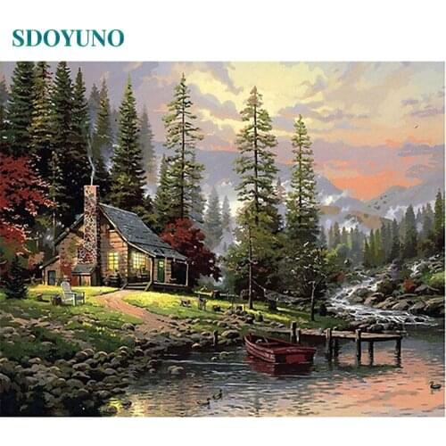 SDOYUNO Paint By Number Canvas Painting Kits Home Decor DIY Frame Painting By Numbers Nature Landscape on canvas Room Decoration