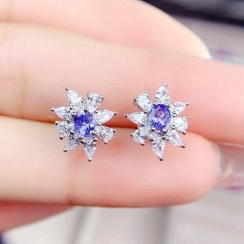 Natural real tanzanite luxury stud earring Per jewelry 4*5mm 0.5ct*2pcs gemstone 925 sterling silver Fine jewelry J21422