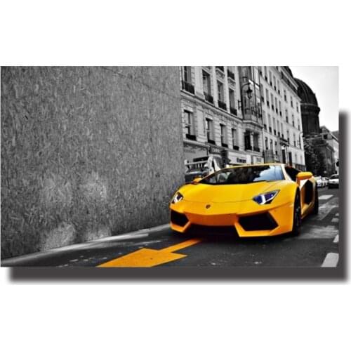 Super Cool Yellow Car Sport Car Canvas Painting Awesome Car Poster Car Pictures Wall Art for Living Room Home Decor (No Frame)