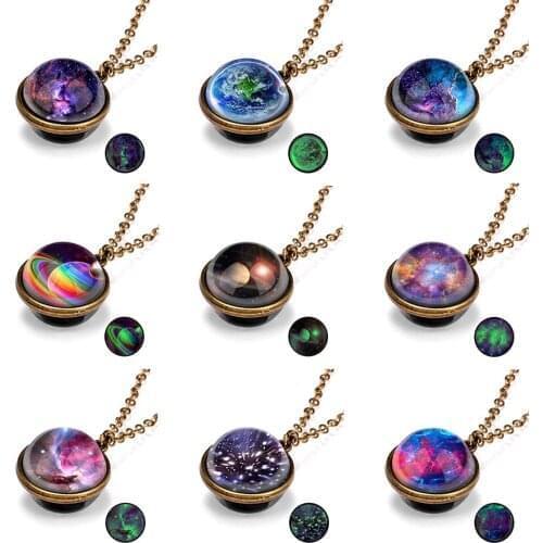 New Universe Planet Glass Luminous Double-Sided Retro Pendant Necklace For Women Men Galaxy Nebula Cosmic Art Picture Jewelry