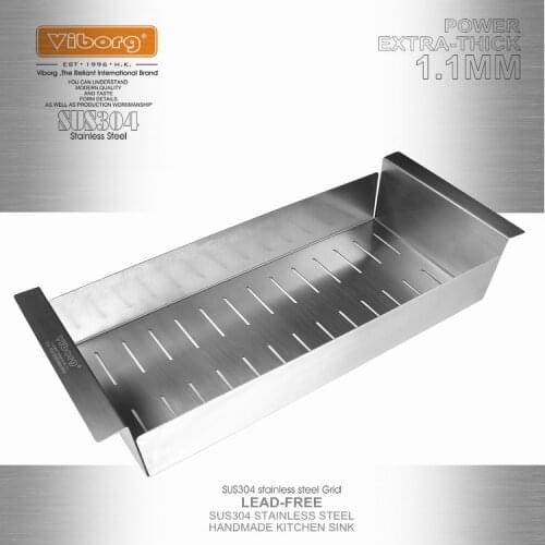 VIBORG Deluxe 403x185x80mm SUS304 Stainless Steel Lead-free Kitchen Sink Rinse Draining Basket Rack Strainer