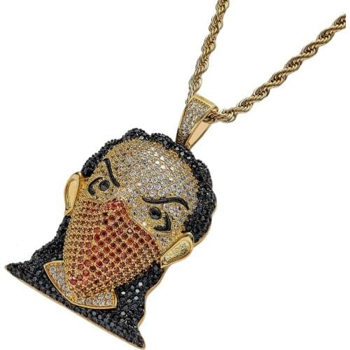 Hip Hop Jewelry Creative Masked Girl Head Pendant Chain Necklace Personalized Rock Zircon Charm Collar Mens Brass Homme Joyas