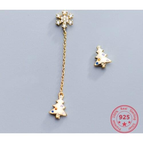 2019 Fashion 925 Sterling Silver Jewelry Multicolor Zircon Christmas Tree Snowflake Asymmetry Earrings For Women Christmas Gift