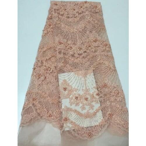 YG-627 best quality nice flower tulle mesh lace for sawing dress 5yards beaded embroidery net fabric