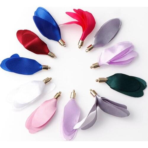 New 10pcs 55mm Mix Color Silk Satin Fabric Flower Tassel Charms Flower Tassel With Gold Cap Earring Accessories Jewelry