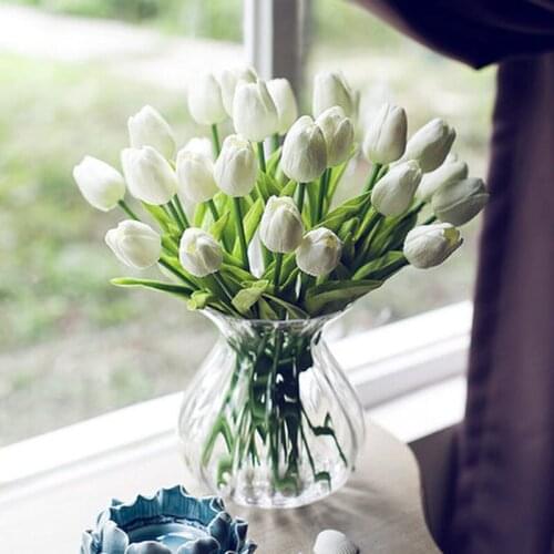 10PCS Tulip Artificial Flower Real Touch Artificial Flowers Simulation Tulip Flower for Banquet Wedding Nordic Home Garden Decor