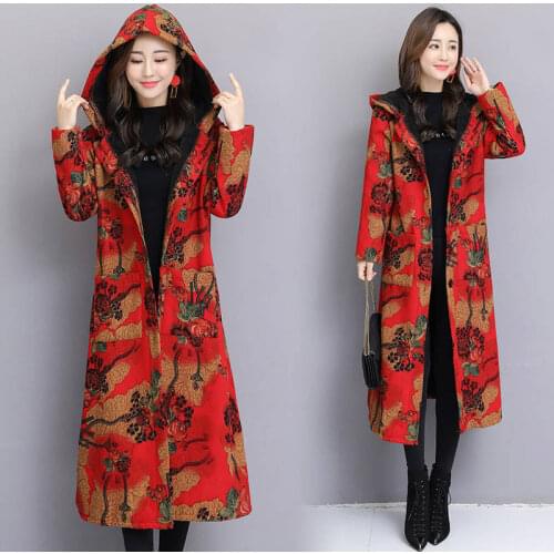 2019 Lady Fur Collar Cotton Long Parkas Hoodies Warm Jackets Plus Size Winter Coat Women