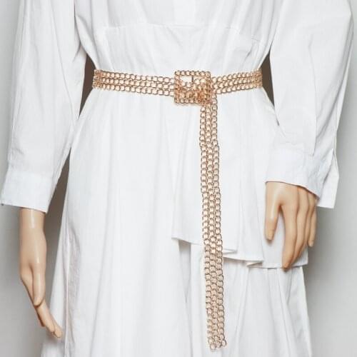 2021 Silver Gold Metal Buckle Belt Waist Chain Large Adjustable Women Jean Pant Belt Casual Punk Women Waistband Ceinture Belt