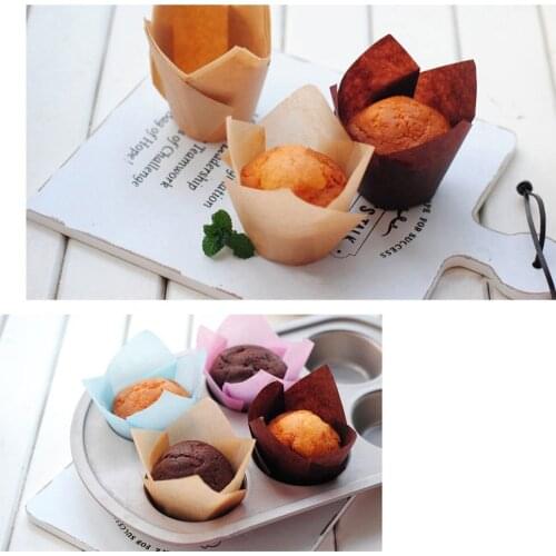 50pcs Paper Cake Decoration Tool Mold Tulip Flower Chocolate Cupcake Wrapper Baking Muffin Paper Liner Disposable