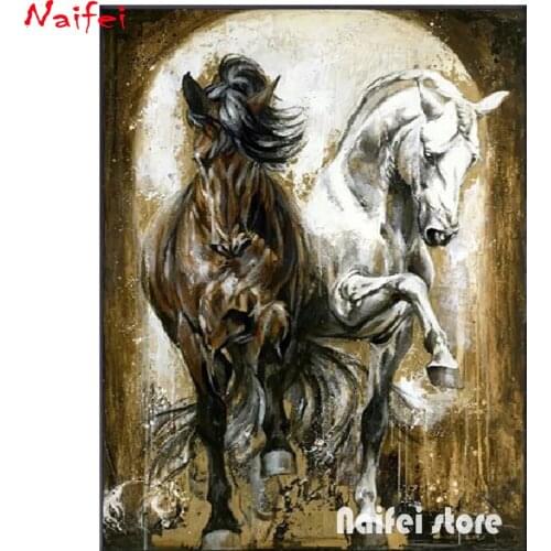 5D Diy Diamond Painting Vintage Horses Wall Art Full Square Round Diamond Embroidery Animals Modern Needlework Room Home Decor