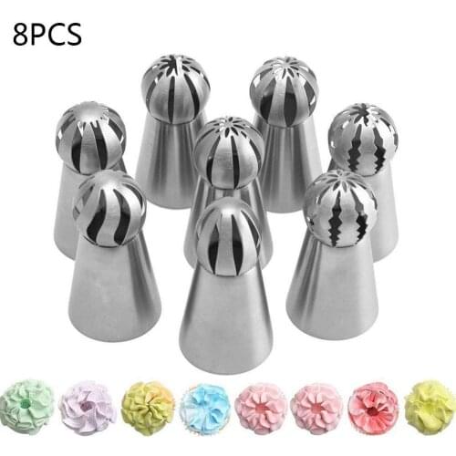 8pcs Torch Russian Flower Icing Piping Nozzle Tips Sphere Ball Cake Decoration Kitchen Pastry Cupcake Baking Pastry Tools